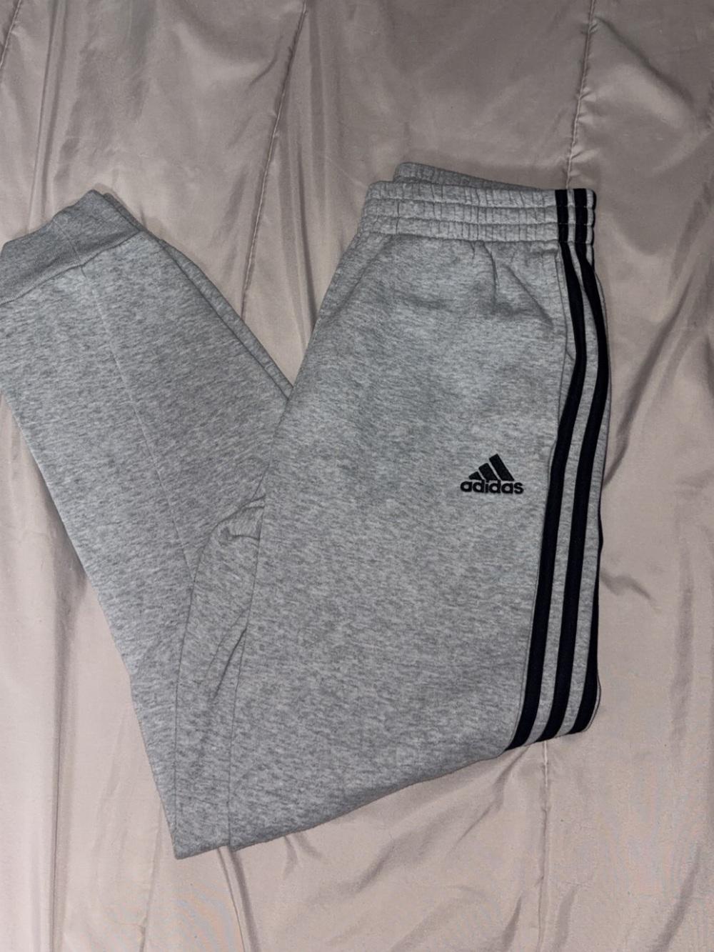adidas Youth Light Gray Joggers with Black Side Stripes